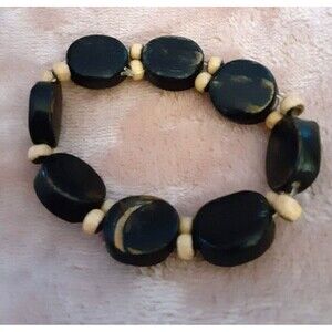 Dark wood tribal beaded stretch bracelet